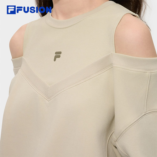 FILA FUSION斐乐潮牌女子套头卫衣2025冬季新款休闲挖肩针织上衣 - 图3