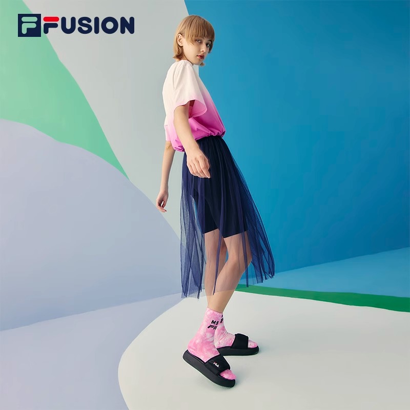 FILA FUSION潮牌情侣运动拖鞋男女春夏新款时尚厚底魔术贴凉拖鞋-图2