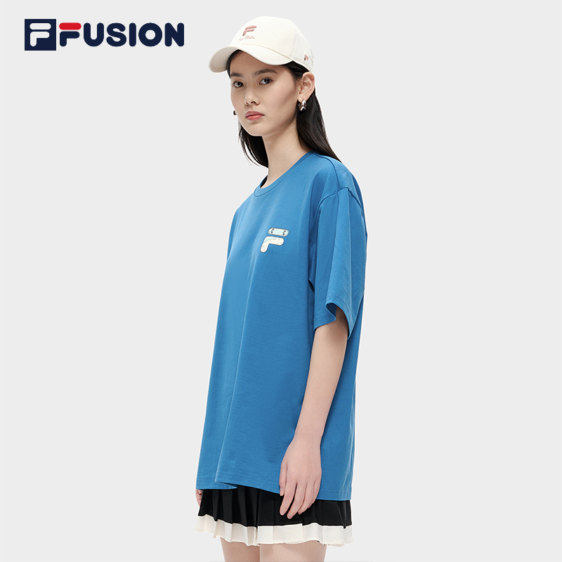 FILA FUSION斐乐潮牌短袖T恤情侣款2024夏新款时尚休闲宽松短袖衫 - 图1