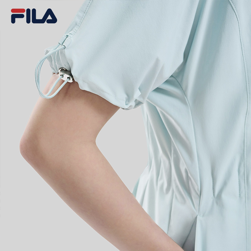 FILA Emerald斐乐女子梭织连衣裙2023秋季新款宽松翻领短袖休闲裙