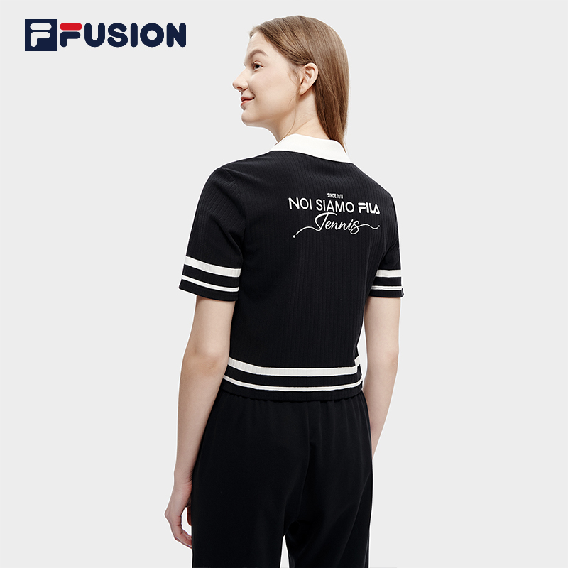 FILA FUSION斐乐潮牌女子短袖POLO衫2023夏新款时尚休闲翻领上衣 - 图0