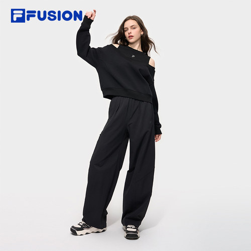 FILA FUSION斐乐潮牌女子套头卫衣2025冬季新款休闲挖肩针织上衣 - 图2