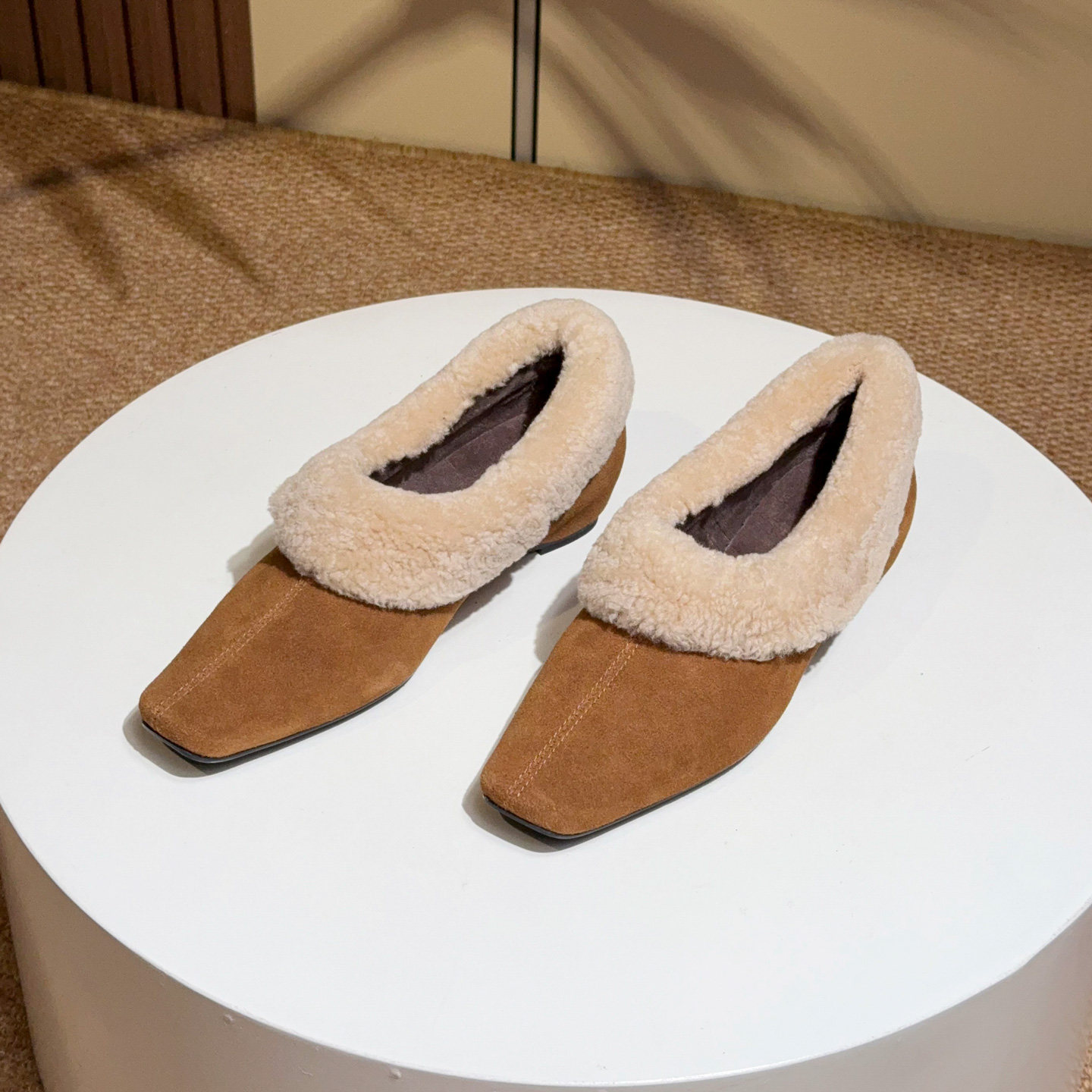 真皮羊反绒面韩版毛毛鞋女外穿冬加绒方头内增高羊毛懒人深口单鞋,淘宝优惠券,粉丝福利购,淘宝优惠卷