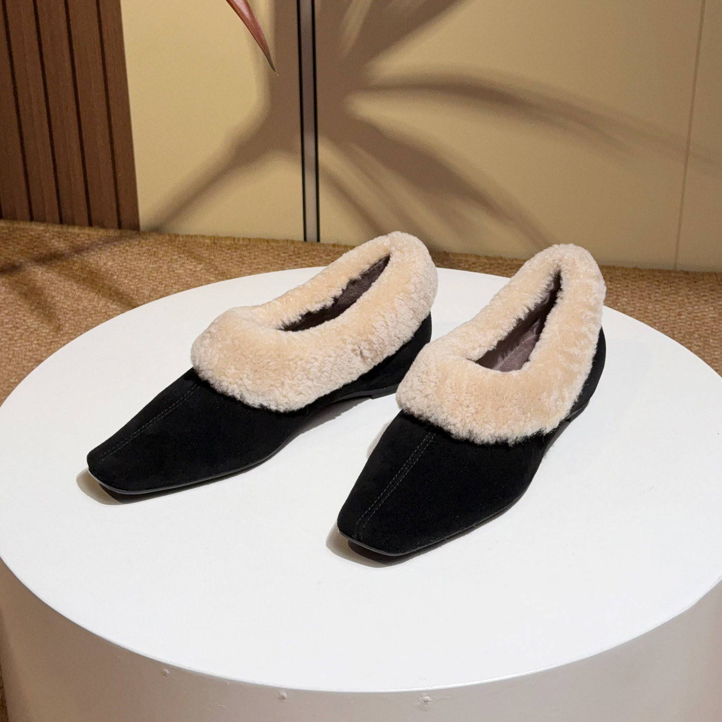 真皮羊反绒面韩版毛毛鞋女外穿冬加绒方头内增高羊毛懒人深口单鞋,淘宝优惠券,粉丝福利购,淘宝优惠卷