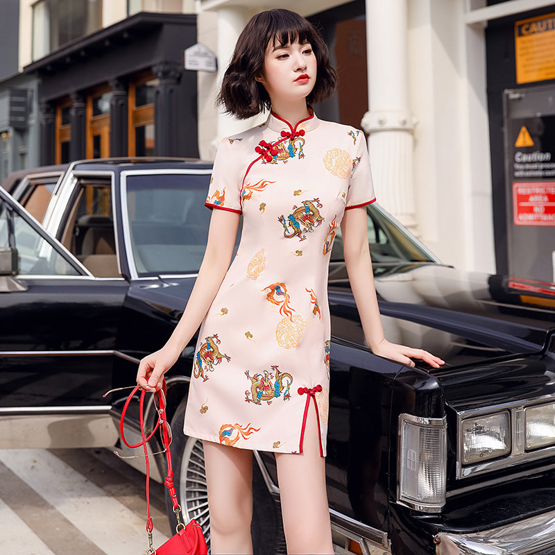 旗袍年轻款少女小个子复古夏连衣裙 甜蜜佳衣旗袍