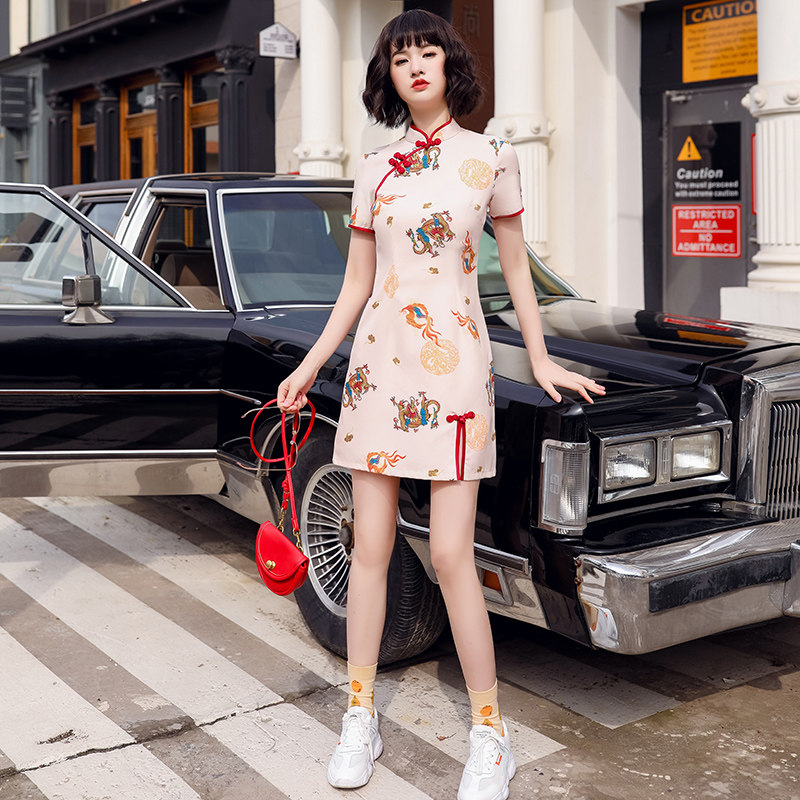 旗袍年轻款少女小个子复古夏连衣裙 甜蜜佳衣旗袍