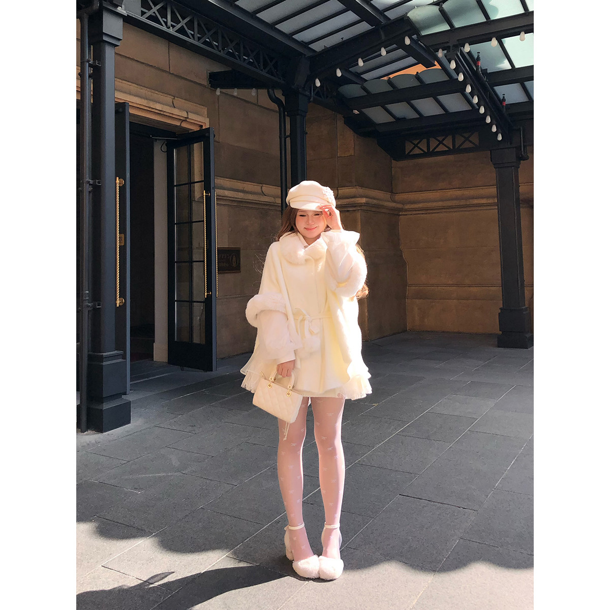 安妮不火 富家千金毛领拼接貂毛毛织斗篷女微胖大码腰部绑带外套,淘宝优惠券,粉丝福利购,淘宝优惠卷