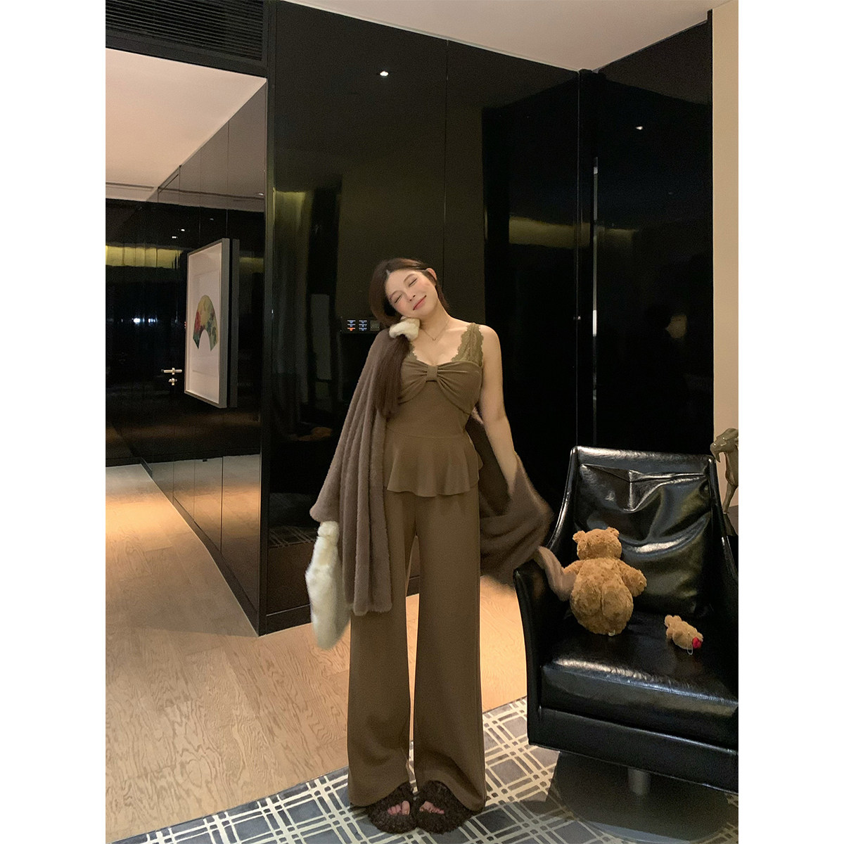 安妮不火 上身ju舒服!高弹仿貂毛开衫套组女微胖大码中长款毛织衫,淘宝优惠券,粉丝福利购,淘宝优惠卷