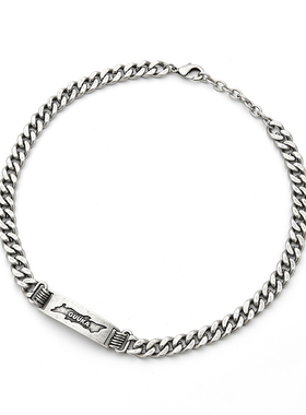 GUUKA潮牌不锈钢合金字母项链新款 青少年嘻哈小众做旧古巴链痞帅