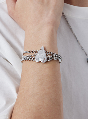 GUUKA情侣爱心手链女新款潮 轻奢小众精致手饰不锈钢简约古巴链男