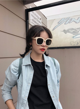 丁走走韩版chic风百搭大框方形墨镜女时尚凹造型太阳眼镜男显脸小