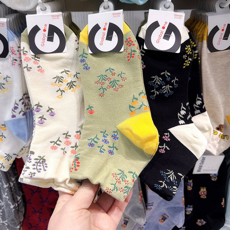 glalalane韩国袜子女短筒袜春夏秋新款松口不紧勒碎花短款女棉袜,淘宝优惠券,粉丝福利购,淘宝优惠卷