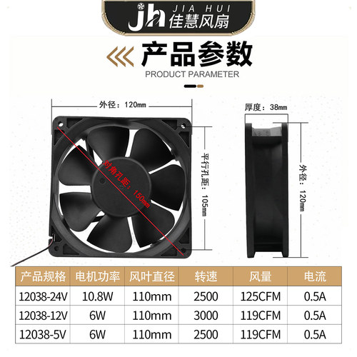 SM12038BHL 12v /24v 48v  电焊机柜机箱变频器散热风扇12CM/厘米 - 图0