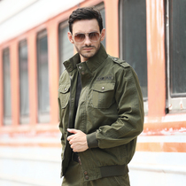 Spring and autumn season Outdoor camouflak jacket Jacket Male Collar Jacket Loose Army Green Pure Cotton Multi-Pocket Blouse