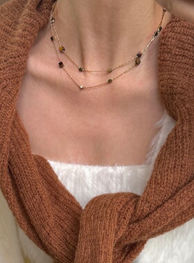 美拉德虎眼石双层毛衣链轻奢女