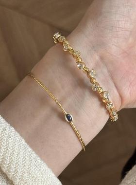 碎碎冰四叶草女士黄金色手镯包银