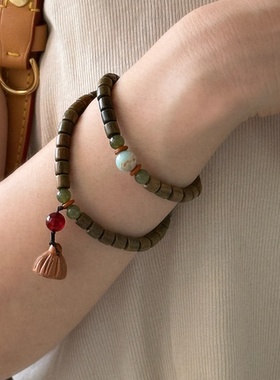 新中式天然绿檀和田玉手链