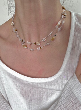 天然白水晶贝壳纯银项链