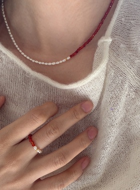 异彩天然淡水珍珠红玛瑙锁骨链