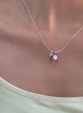 天然淡水粉紫色珍珠吊坠锁骨链