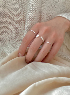 欧泊锆石韩版可调节纯银戒指