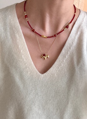 新中式红玛瑙锦鲤本命年锁骨链