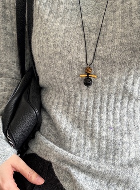 新中式金色竹节虎眼石吊坠项链