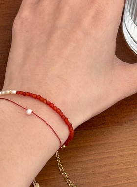 异彩纯银淡水珍珠红玛瑙手链