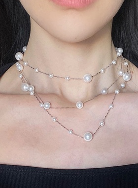 长款满天星珍珠项链女锁骨链