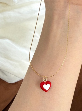 奶油甜心简约红白爱心锁骨链
