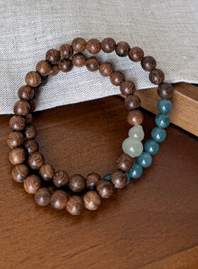 新中式檀木和田玉葫芦手串