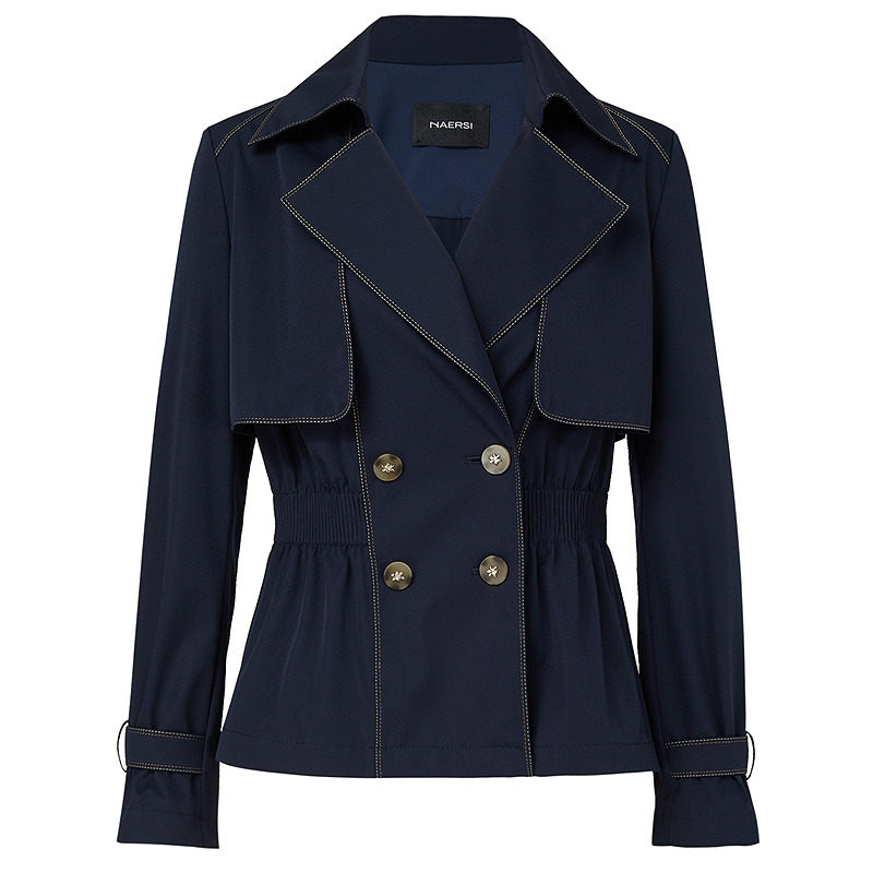 NAERSI娜尔思简约气质双排扣风衣春秋季抽绳收腰显瘦设计上衣外套,淘宝优惠券,粉丝福利购,淘宝优惠卷