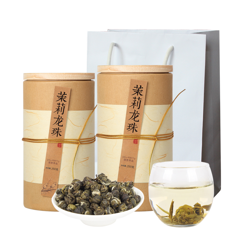 漫悠浓香型茉莉花茶茉莉龙珠250g茉莉绿茶白毫绣球木罐装-图2