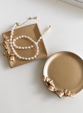 ins复古蝴蝶结香薰托盘摆件饰品展示盘首饰收纳盘桌面置物小托盘