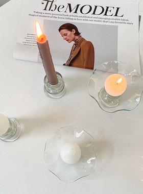 ins玻璃波浪碟烛台迷你摆件鸡蛋蜡烛复古房间装饰样板房餐厅民宿