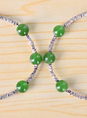 【翠禧珠宝】天然和田玉碧玉手链S925银镶嵌女士碎银几两玉石手链