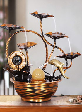 纯铜荷叶水轮家居流水喷泉办公室客厅桌面流水摆件开业送礼加湿