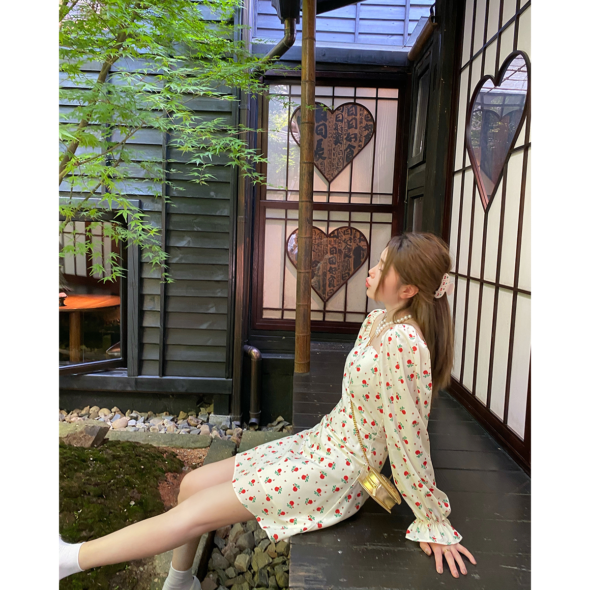 THEOPENDM 2022夏季新款甜美风泡泡长袖澳洲野玫瑰碎花连衣短裙女