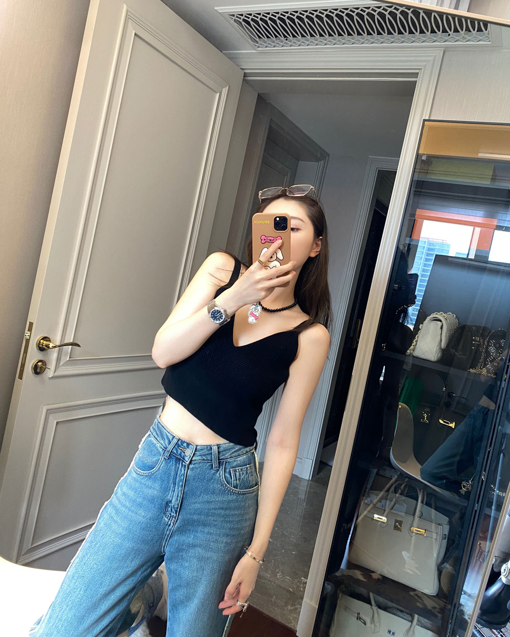 THEOPENDM 2022秋季新款时髦修身百搭V领30%羊毛短款小吊带内搭女