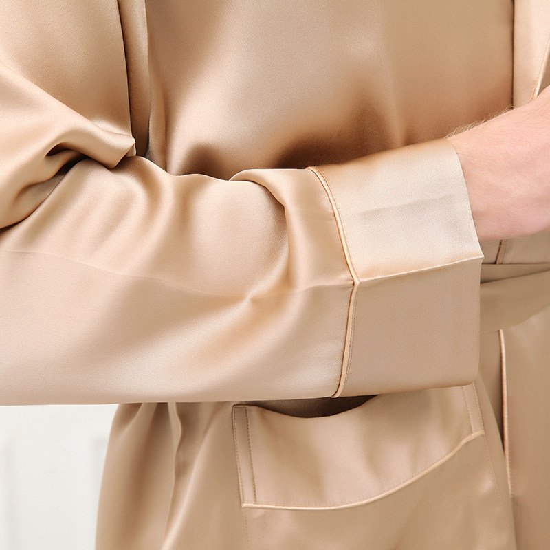 100%桑蚕丝春秋夏重磅男士长袖睡袍 丝公主服饰睡袍/浴袍