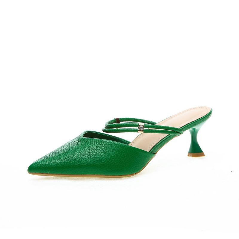 包头法式半拖鞋网红ins超火外穿尖头细跟两穿凉拖小码31-33大码43 - 图3