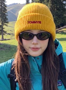 川西旅游大头围登山小黄帽女秋冬季骑行防风毛线滑雪保暖针织冷帽