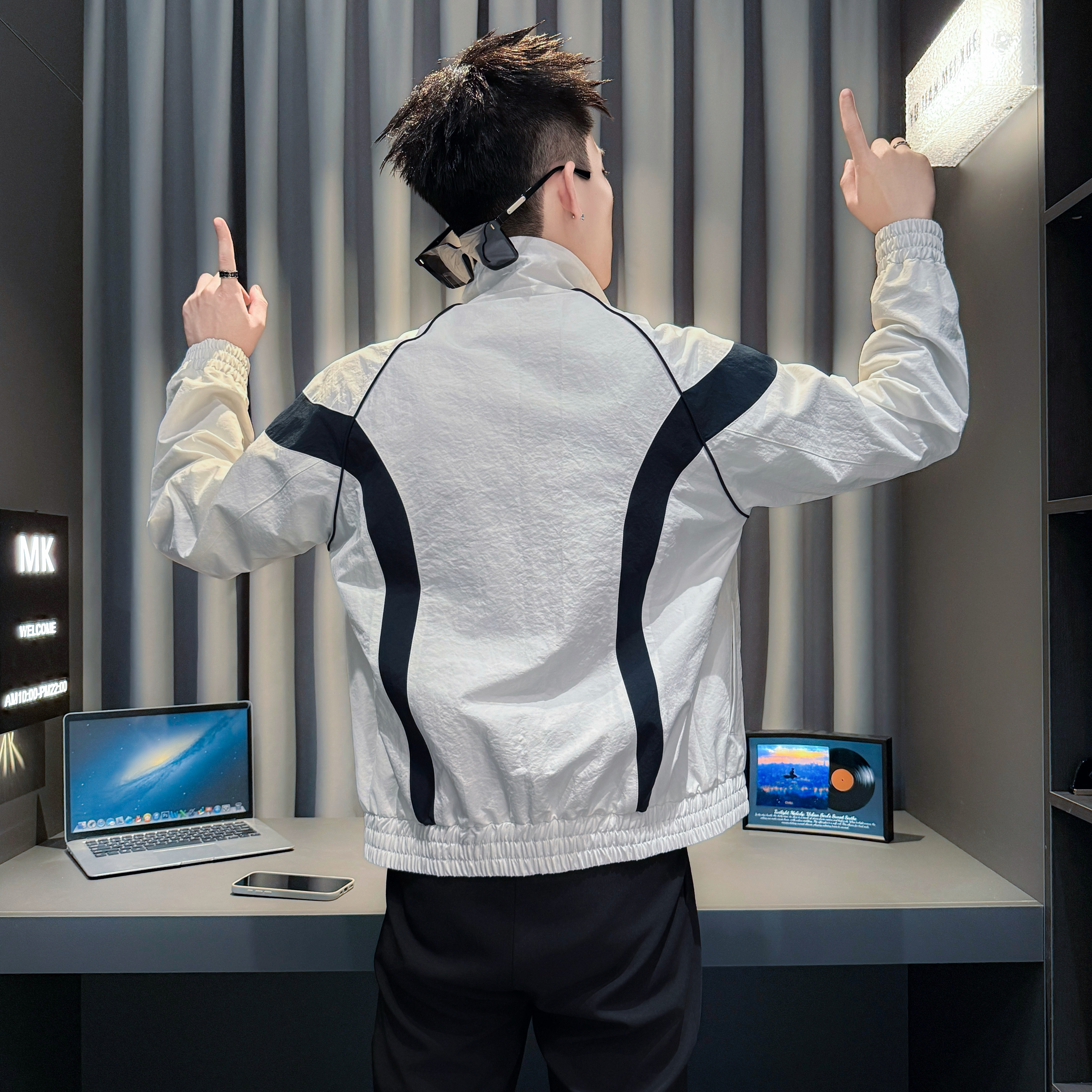 小码男装春秋季立领拉链夹克男矮个子XS码S号修身复古拼接外套160 - 图3