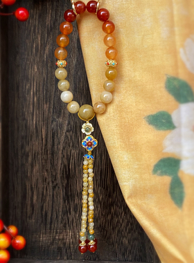 黄玉髓女十八子压襟旗袍挂