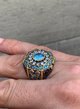 土耳其复古海蓝宝925银戒指