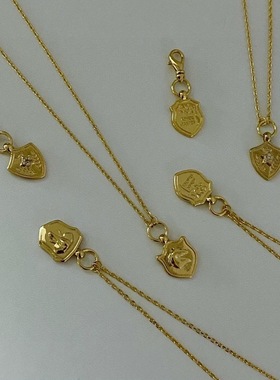 其他黄铜镀金女简约项链吊坠盾牌