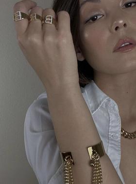 女黄铜镀金法式小众字母戒指