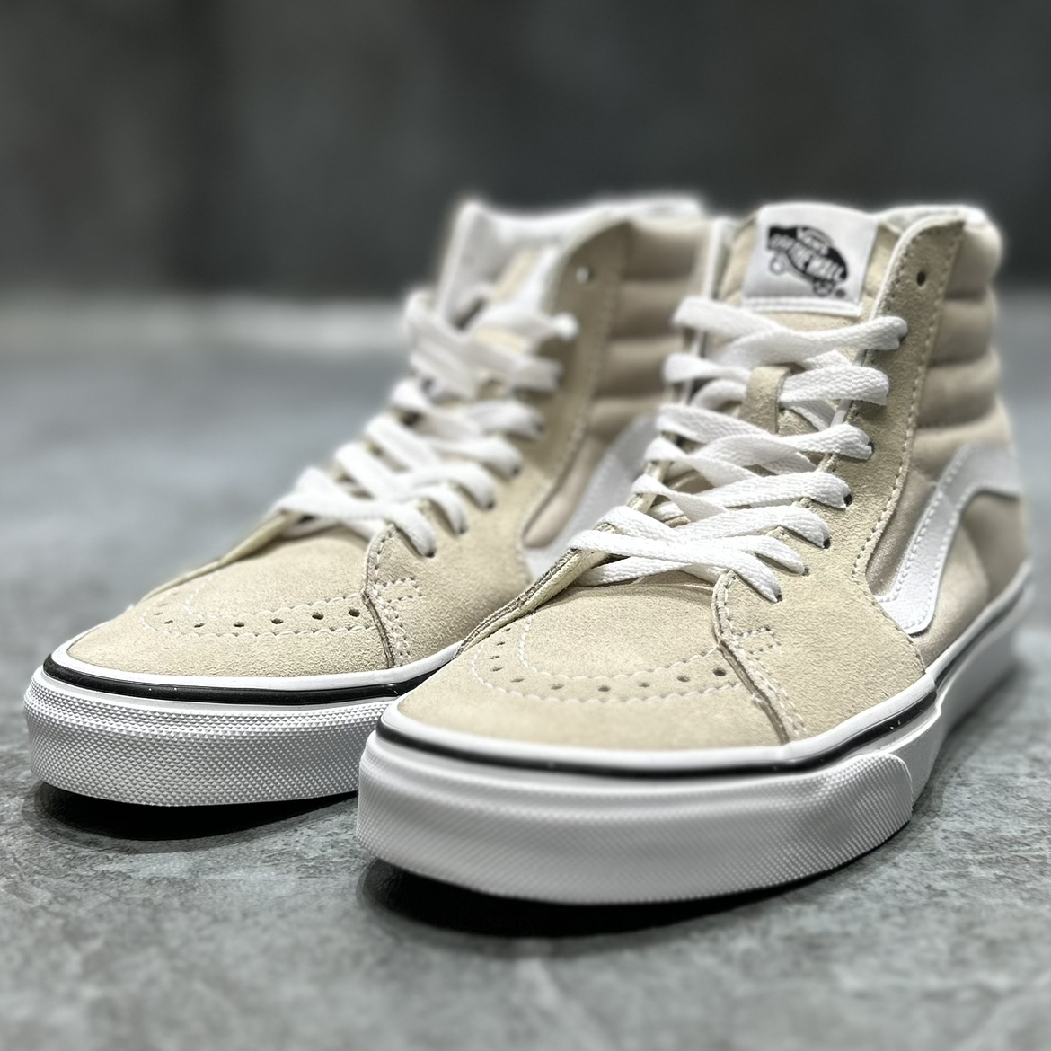 vans sk8-hi男女同款米色高帮休闲时尚百搭帆布滑板鞋VN0005U9BLL-图0