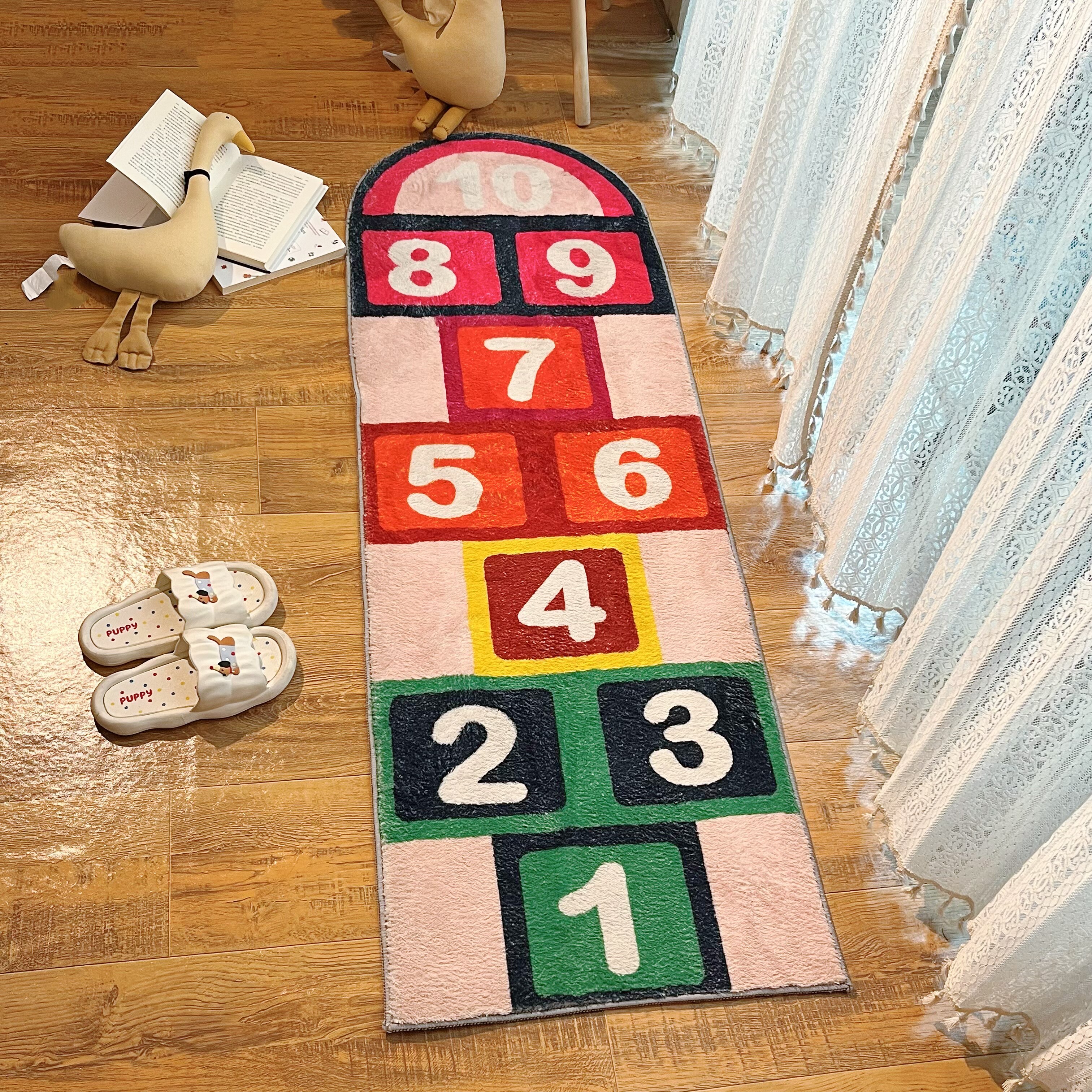Childlike non-slip digital hopscotch bedside rug