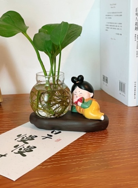 唐仕女水培花瓶摆件 创意桌面装饰透明玻璃花器